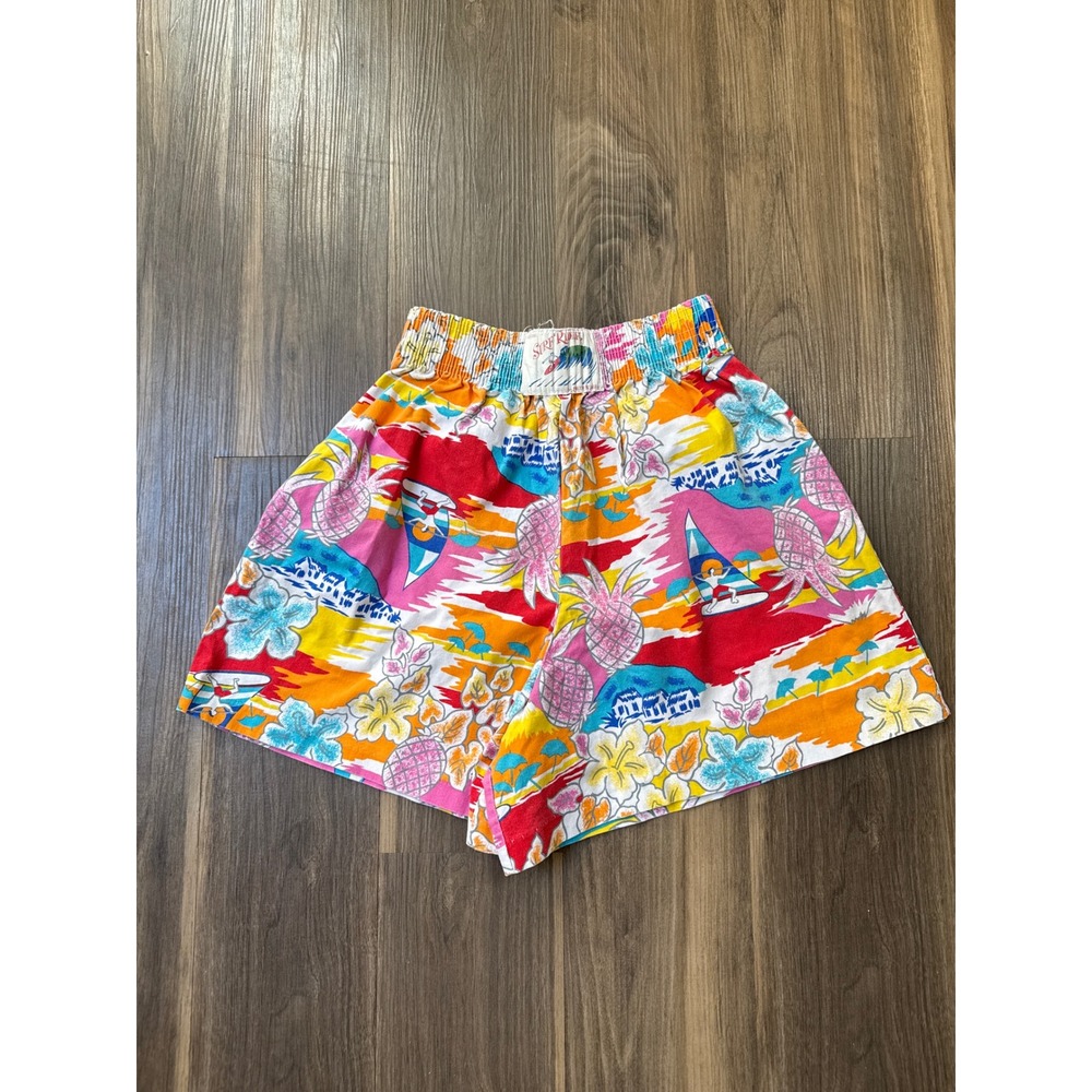 VTG Hawaiian Elastic Waist Shorts Tropical Print USA Made Wide Leg Women's